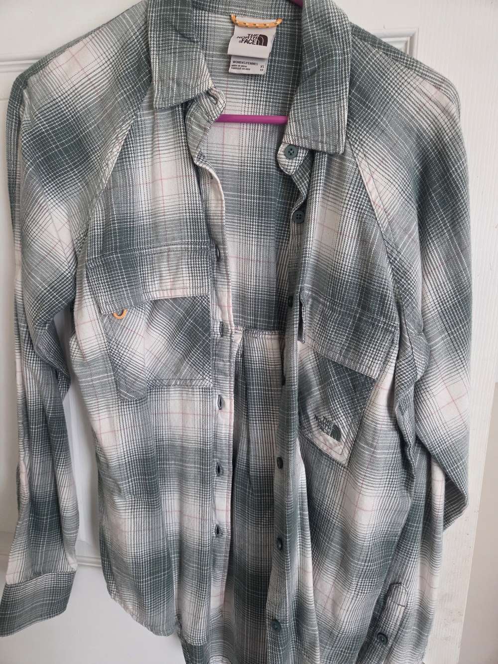 The North Face Green and White Plaid Button-Down Shirt